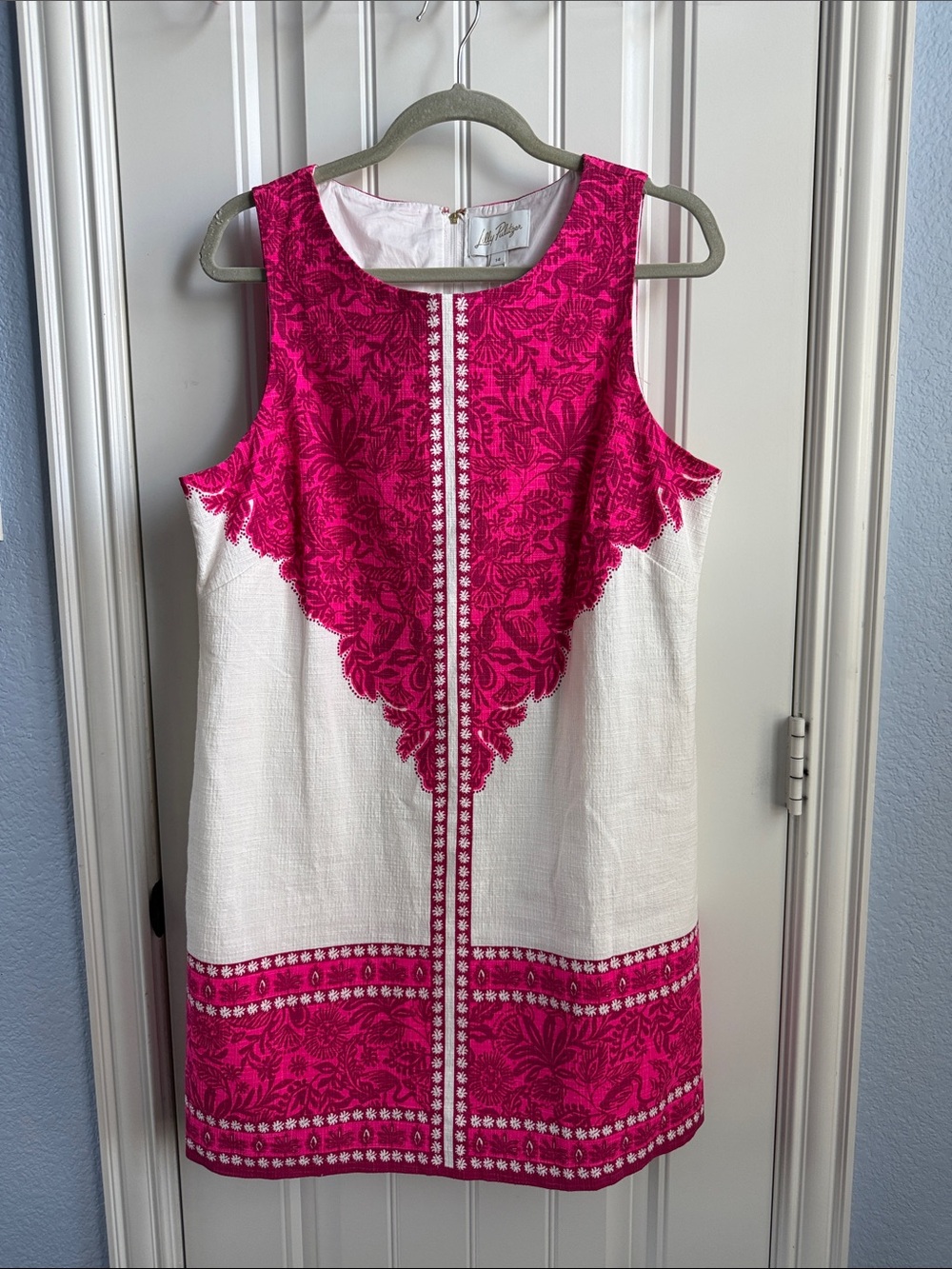 Lilly Pulitzer Hot Pink & White Sleeveless Embroidered Shift Dress + Shorts